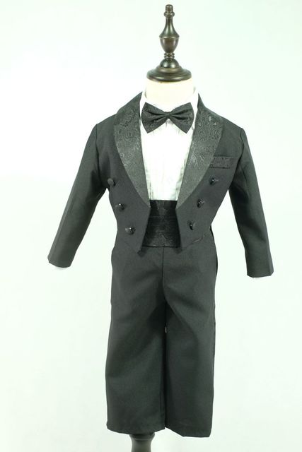 Chłopięcy garnitur na ślub/bal: czarno-biały, formalne stroje dla dzieci, zestaw tuxedo - Wianko - 9