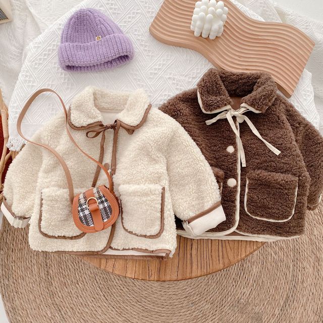 Płaszcz z wełny jagnięcej dla dziewczynki, 0-6 lat, zimowy, koreański styl - Wianko - 5