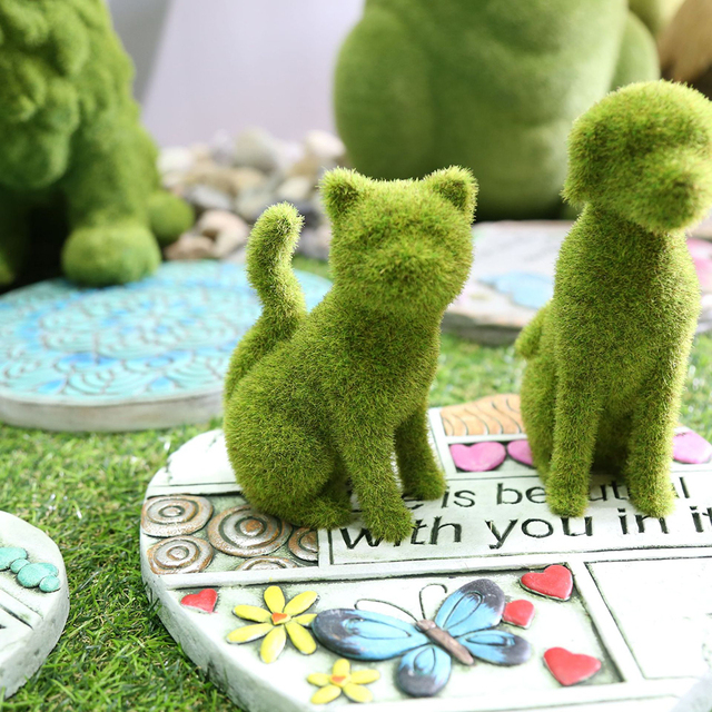 Sztuczne rośliny trawa na zewnątrz - dekoracyjna statuetka Puppy Cat do ogrodu na trawnik i ganek - artystyczna ozdoba ogrodowa - Wianko - 14