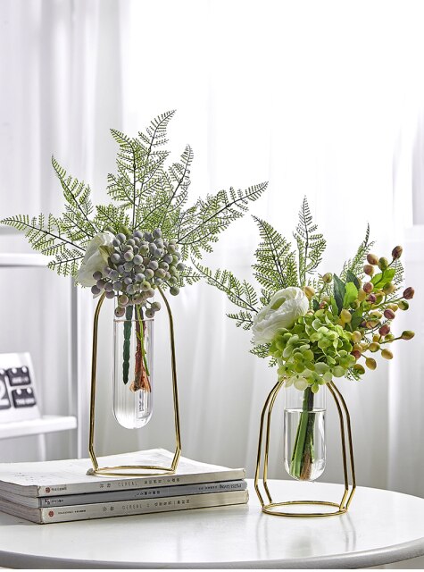 Szklany wazon hydroponiczny metalowy przezroczysty nowoczesne dekoracje do domu salon akcesoria do dekoracji pokoju kwiaty prezenty - Wianko - 2