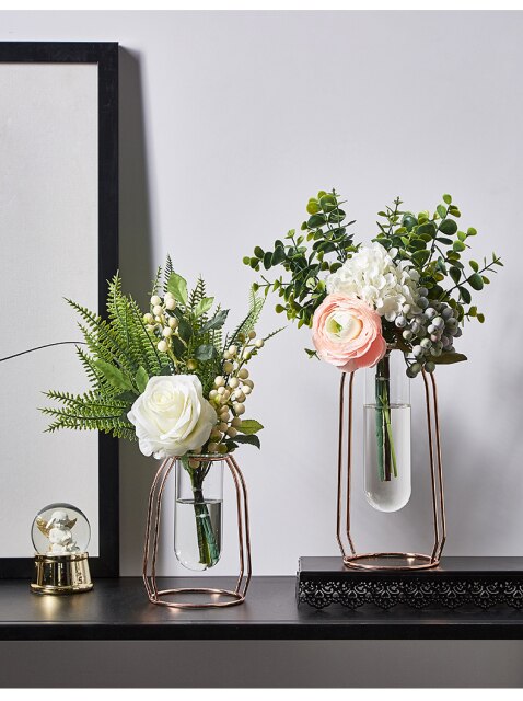 Szklany wazon hydroponiczny metalowy przezroczysty nowoczesne dekoracje do domu salon akcesoria do dekoracji pokoju kwiaty prezenty - Wianko - 9