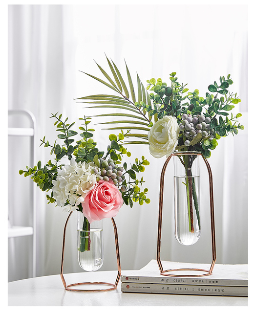 Szklany wazon hydroponiczny metalowy przezroczysty nowoczesne dekoracje do domu salon akcesoria do dekoracji pokoju kwiaty prezenty - Wianko - 28
