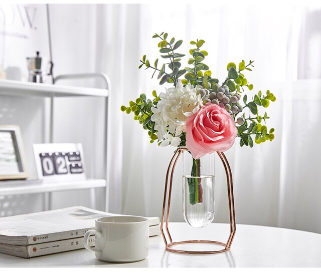 Szklany wazon hydroponiczny metalowy przezroczysty nowoczesne dekoracje do domu salon akcesoria do dekoracji pokoju kwiaty prezenty - Wianko - 7