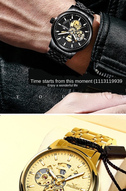 Zegarek męski analogowy automatyczny z otworkami FNgeen Relogio Masculino Hollow Erkek Kol Saati - Wianko - 11