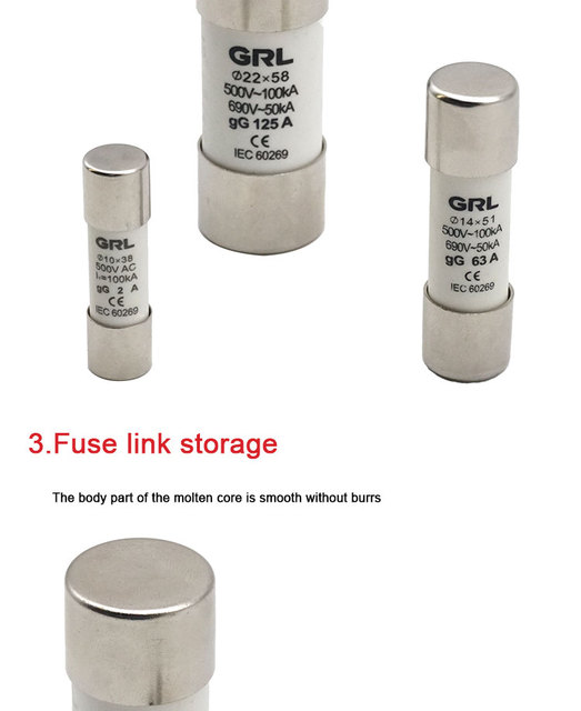 Bezpiecznik ceramiczny GRL AC 500V RO17 Link RT18-125 22X58 gG, 10 sztuk: 10A 16A 20A 25A 32A 40A 50A 63A 80A 100A 125A - Wianko - 4