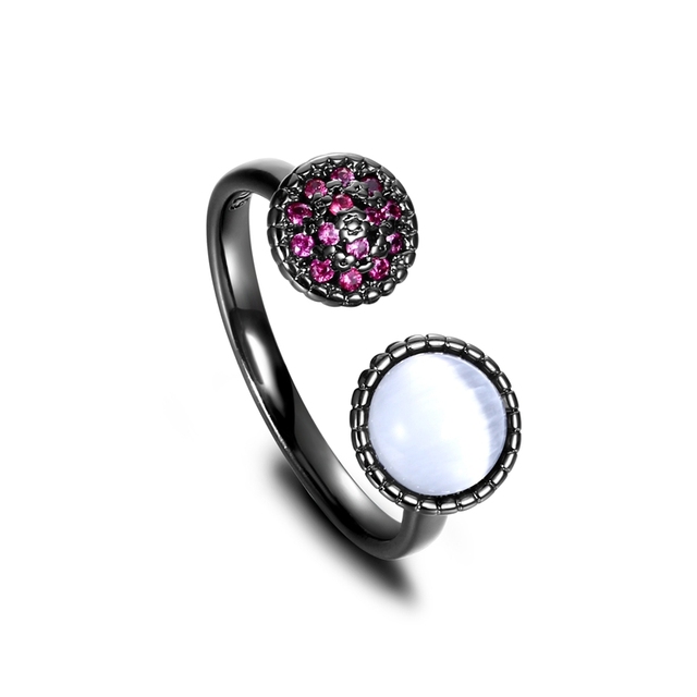 Srebrny pierścionek regulowany NASIA 925 z czarnym kocim kształtem, ozdobiony zielonym i białymi kryształami - Wianko - 13