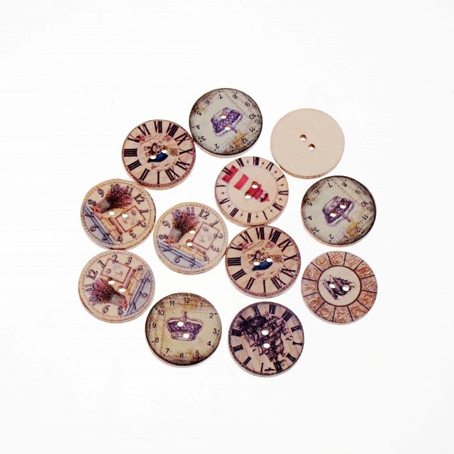 10 sztuk mieszanych guzików drewnianych zegarów, 2 otwory, okrągłe, 25 mm, Scrapbooking - Wianko - 1