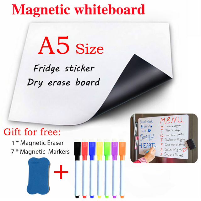 A5 Mini biała tablica magnetyczna z naklejkami na lodówkę - łatwe wymazywanie, kalendarz, notatki - Wianko - 1