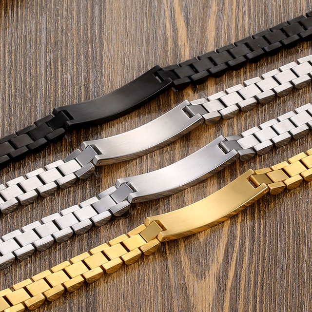 Personalizowane bransoletki z tabliczką znamionową - złoty łańcuszek ze stali nierdzewnej dla par, spersonalizowana bransoletka z imieniem - Wianko - 6
