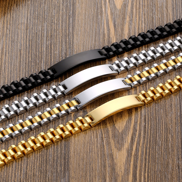 Personalizowane bransoletki z tabliczką znamionową - złoty łańcuszek ze stali nierdzewnej dla par, spersonalizowana bransoletka z imieniem - Wianko - 12