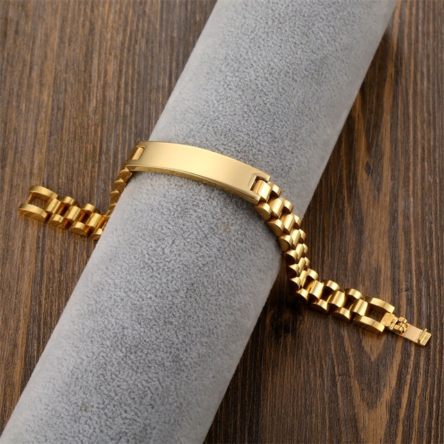 Personalizowane bransoletki z tabliczką znamionową - złoty łańcuszek ze stali nierdzewnej dla par, spersonalizowana bransoletka z imieniem - Wianko - 10
