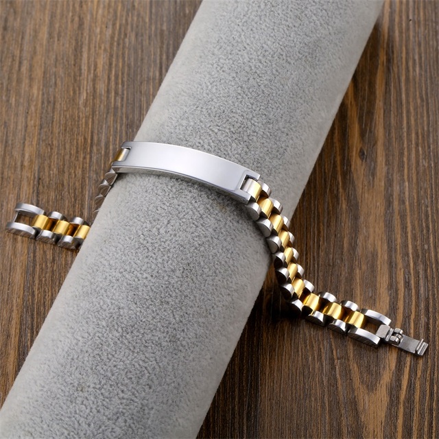 Personalizowane bransoletki z tabliczką znamionową - złoty łańcuszek ze stali nierdzewnej dla par, spersonalizowana bransoletka z imieniem - Wianko - 11