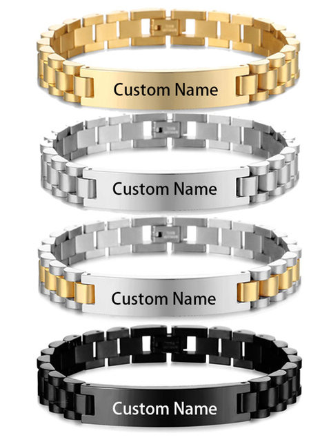 Personalizowane bransoletki z tabliczką znamionową - złoty łańcuszek ze stali nierdzewnej dla par, spersonalizowana bransoletka z imieniem - Wianko - 4