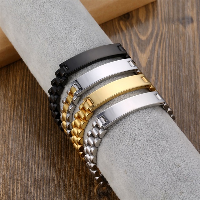 Personalizowane bransoletki z tabliczką znamionową - złoty łańcuszek ze stali nierdzewnej dla par, spersonalizowana bransoletka z imieniem - Wianko - 7