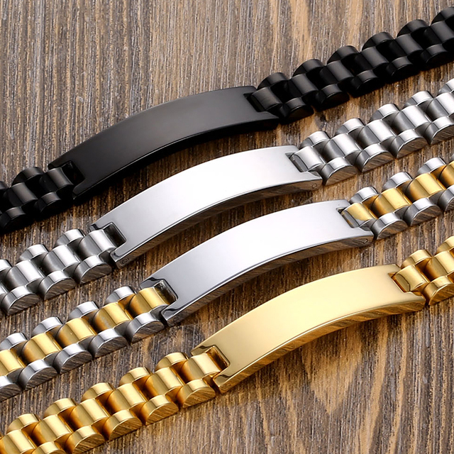 Personalizowane bransoletki z tabliczką znamionową - złoty łańcuszek ze stali nierdzewnej dla par, spersonalizowana bransoletka z imieniem - Wianko - 13