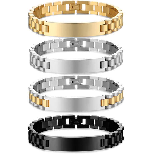 Personalizowane bransoletki z tabliczką znamionową - złoty łańcuszek ze stali nierdzewnej dla par, spersonalizowana bransoletka z imieniem - Wianko - 18
