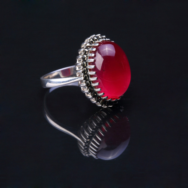 Pierścień regulowany z rzeźbionym pałacem, srebrny z czerwonym korundem, biżuteria dla kobiet - Wianko - 9
