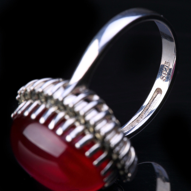 Pierścień regulowany z rzeźbionym pałacem, srebrny z czerwonym korundem, biżuteria dla kobiet - Wianko - 7