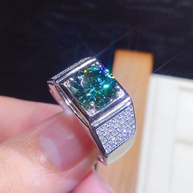 3ct Lab zielony pierścionek Moissanite 925 srebro obrączka zaręczynowa męska - Wianko - 5