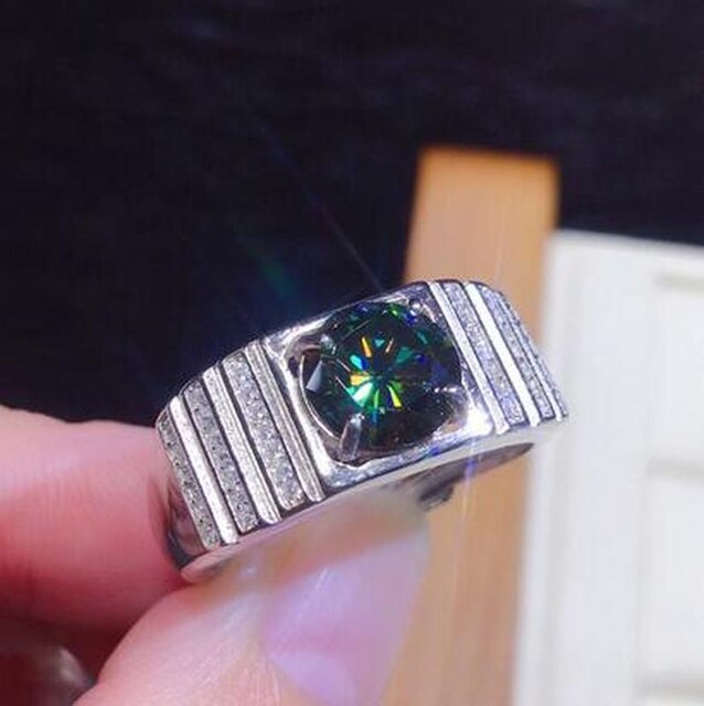 3ct Lab zielony pierścionek Moissanite 925 srebro obrączka zaręczynowa męska - Wianko - 3