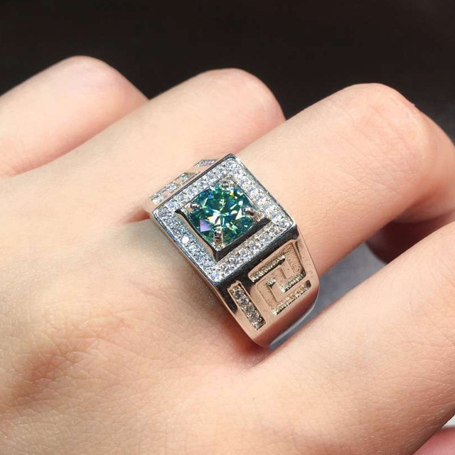 3ct Lab zielony pierścionek Moissanite 925 srebro obrączka zaręczynowa męska - Wianko - 1