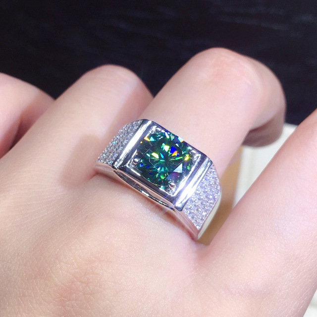 3ct Lab zielony pierścionek Moissanite 925 srebro obrączka zaręczynowa męska - Wianko - 6
