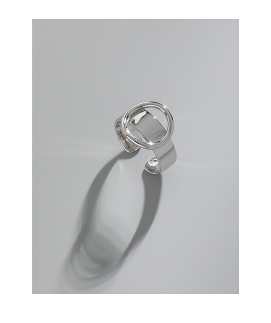 Regulowany srebrny pierścionek z otwartym geometrycznym kołem - prostota, wyrazistość i styl Hip Hop dla kobiet - Wianko - 6