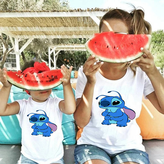 Letnia koszulka Ulzzang rodzic-dziecko Disney Cute z krótkim rękawem dla dzieci - wysoka jakość i wygodne ubranie na co dzień - Wianko - 2