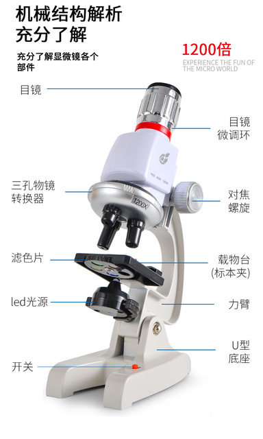 Mikroskop biologiczny 1200X z zestawem oświetlenia LED dla dzieci - sprzęt edukacyjny do nauki w domu i szkole - Wianko - 21