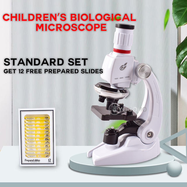Mikroskop biologiczny 1200X z zestawem oświetlenia LED dla dzieci - sprzęt edukacyjny do nauki w domu i szkole - Wianko - 2
