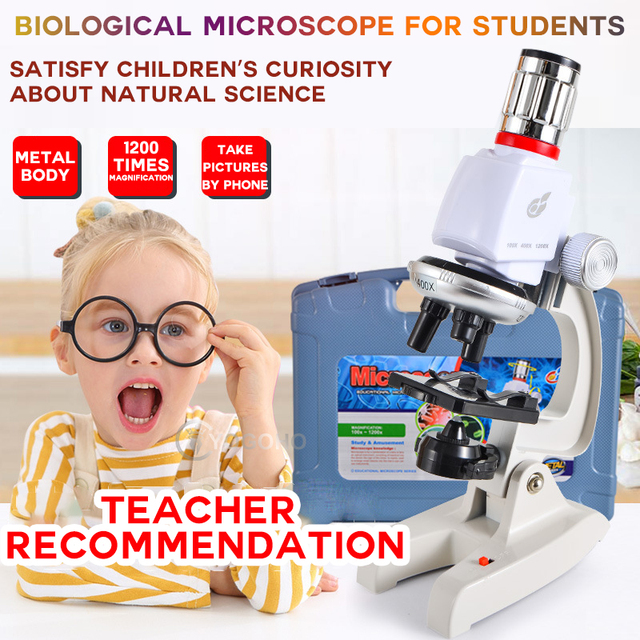 Mikroskop biologiczny 1200X z zestawem oświetlenia LED dla dzieci - sprzęt edukacyjny do nauki w domu i szkole - Wianko - 1