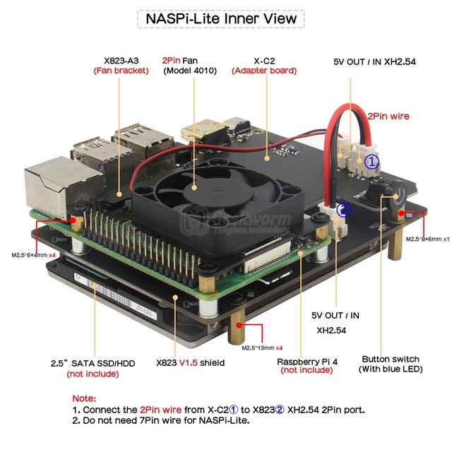 Obudowa Geekworm NASPi-Lite 2.5 cal dla Raspberry Pi 4 (obsługa dysków HDD/SSD SATA o maks. 9.8mm) - Wianko - 2