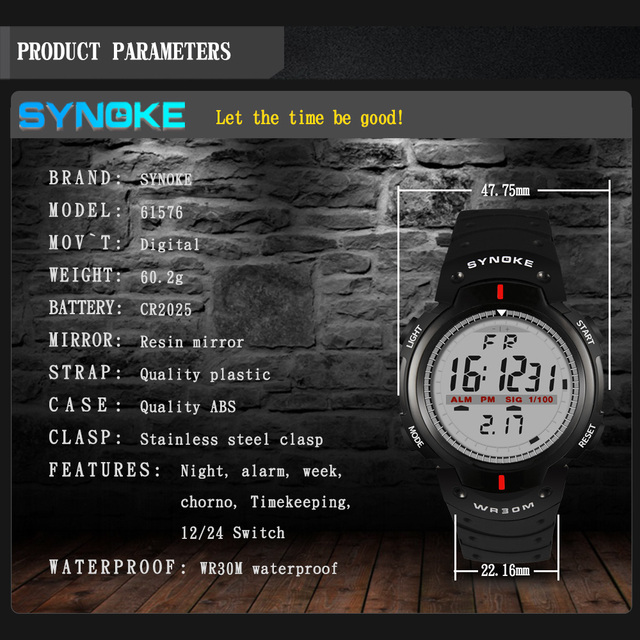 Męski zegarek sportowy SYNOKE 30M wodoodporny cyfrowy zegar elektroniczny Shock Style G na rękę, czarny - Wianko - 11