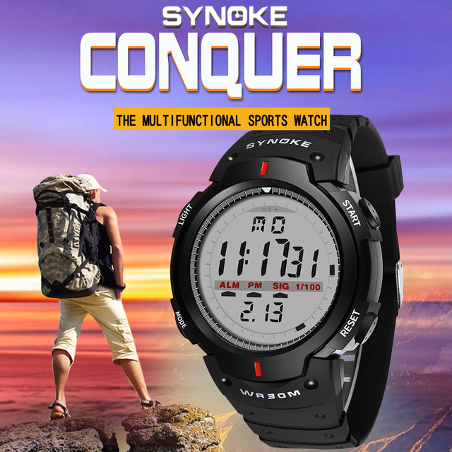 Męski zegarek sportowy SYNOKE 30M wodoodporny cyfrowy zegar elektroniczny Shock Style G na rękę, czarny - Wianko - 1