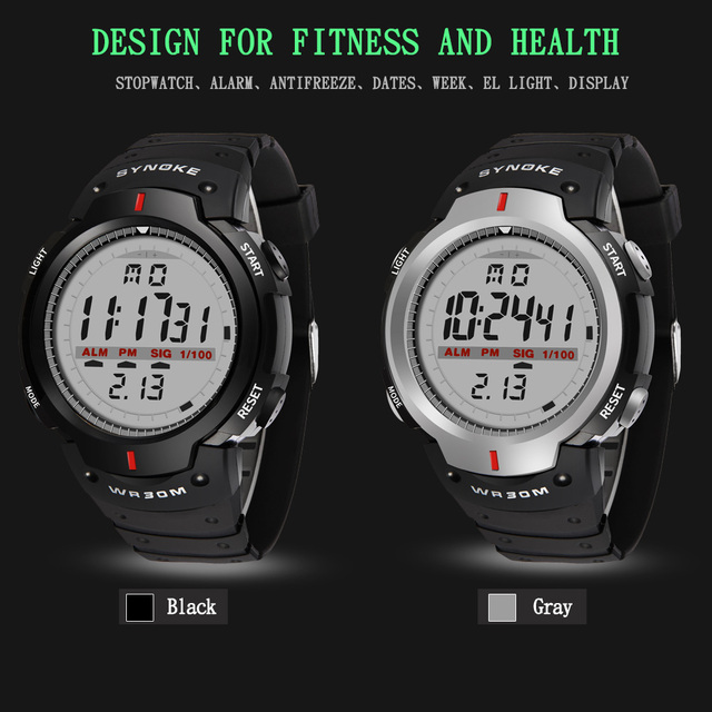 Męski zegarek sportowy SYNOKE 30M wodoodporny cyfrowy zegar elektroniczny Shock Style G na rękę, czarny - Wianko - 2