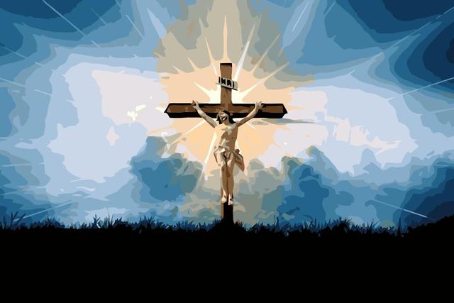 Obraz PX-94 Zmartwychwstanie Chrystusa w krajobrazie - malowanie numerami na płótnie - Wianko - 1