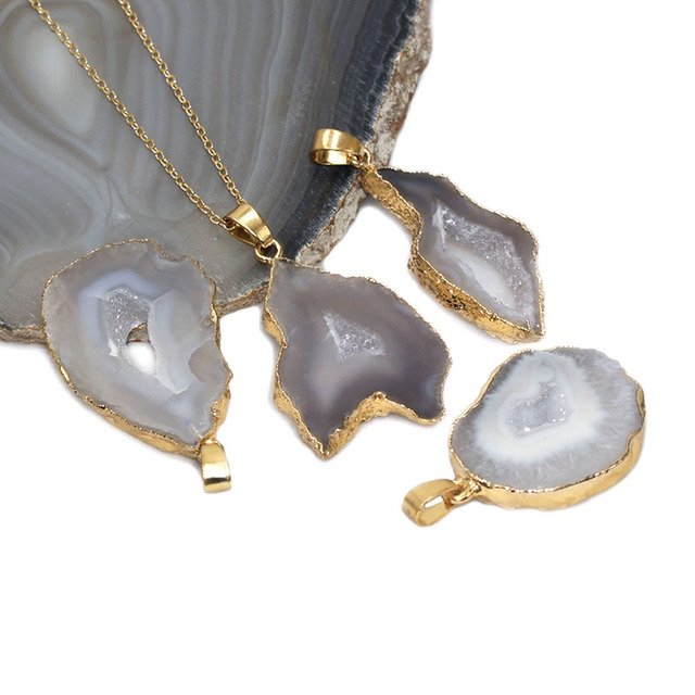 Naszyjnik z naturalnym nieregularnym kryształem agatowym Geode, uzdrawiający prezent Reiki, biżuteria z kwarcowym druzy, Chakra - Wianko - 2