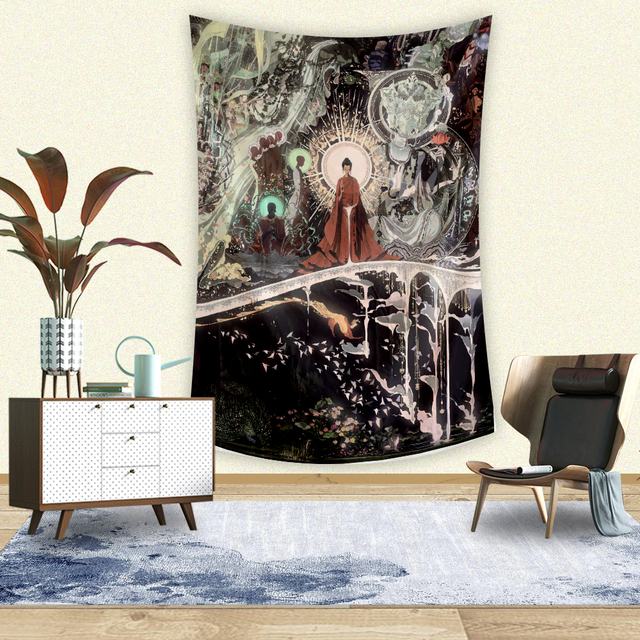 Gobelin dekoracyjny z wizerunkiem buddy - wystrój pokoju, ściany, wiszący - estetyczny i kawaii - Wianko - 4