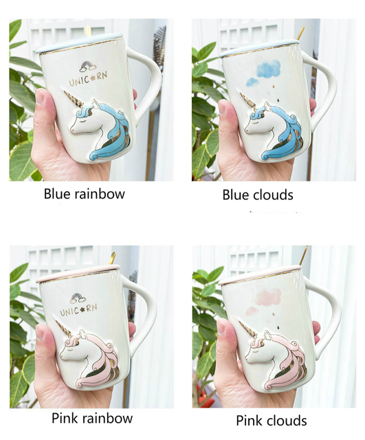 Kubek ceramiczny z kreskówkowym jednorożcem w kolorze niebieskim/różowym - Wianko - 3