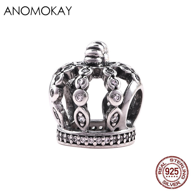 Bransoletka damska Anomay - korona z białymi koralikami, srebro 925, ozdobiona błyszczącymi białymi kamieniami CZ - Wianko - 1
