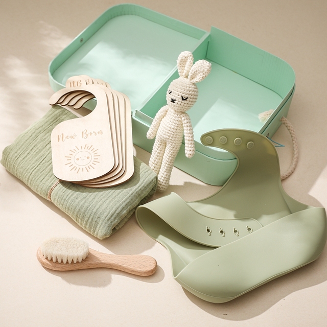 Zestaw ręczników kąpielowych dla dzieci - 100% bawełna, śliniaki, silikonowa szczotka Bunny, pacynka - idealne prezenty dla noworodka - Wianko - 10