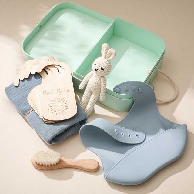 Zestaw ręczników kąpielowych dla dzieci - 100% bawełna, śliniaki, silikonowa szczotka Bunny, pacynka - idealne prezenty dla noworodka - Wianko - 9