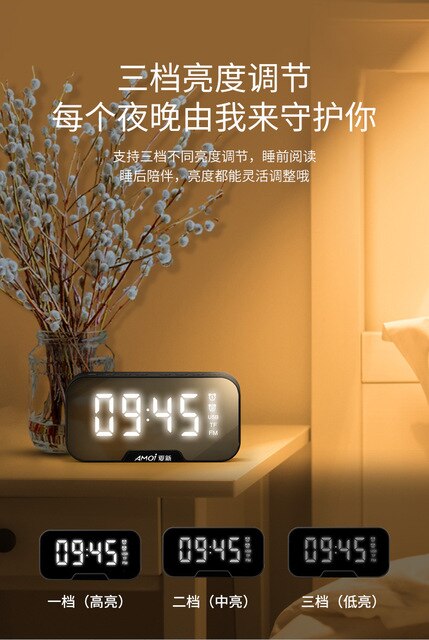 Budzik z lustrzanym wyświetlaczem LED, funkcją drzemki i zegarem na biurko, idealny do budzenia w świetle porannego świtu - Wianko - 9
