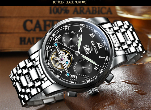 Męski zegarek automatyczny mechaniczny KINYUED biznesowy ze stali nierdzewnej, luksusowy marki, wodoodporny, relogio - Wianko - 12