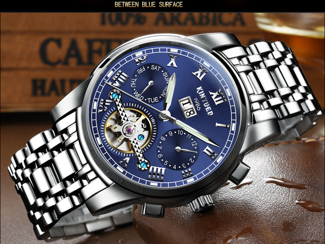 Męski zegarek automatyczny mechaniczny KINYUED biznesowy ze stali nierdzewnej, luksusowy marki, wodoodporny, relogio - Wianko - 10