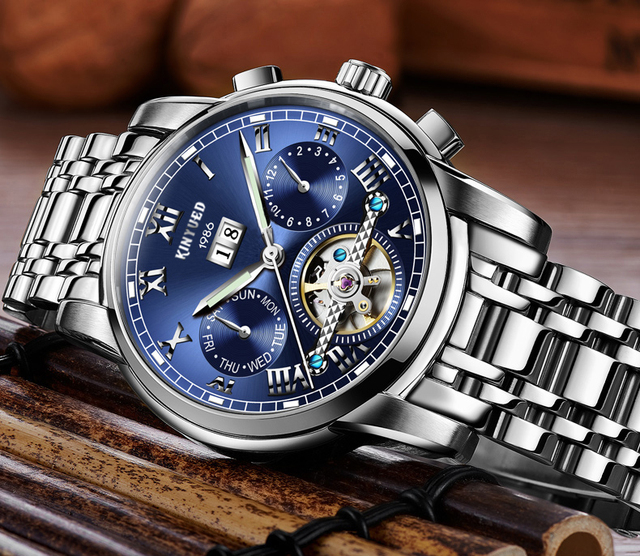 Męski zegarek automatyczny mechaniczny KINYUED biznesowy ze stali nierdzewnej, luksusowy marki, wodoodporny, relogio - Wianko - 1