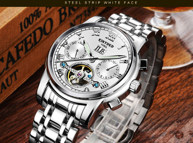 Męski zegarek automatyczny mechaniczny KINYUED biznesowy ze stali nierdzewnej, luksusowy marki, wodoodporny, relogio - Wianko - 13