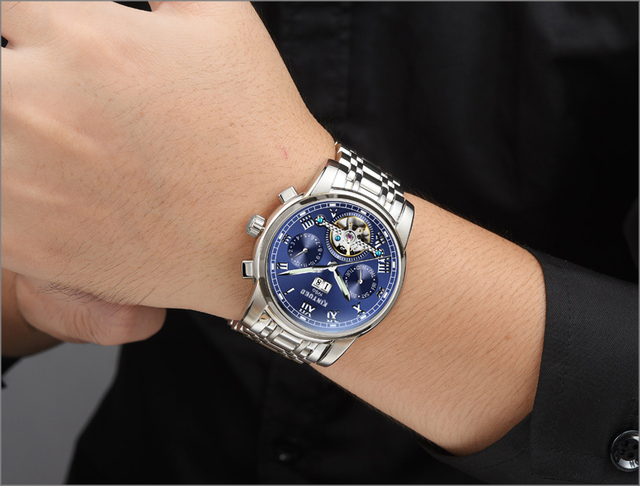 Męski zegarek automatyczny mechaniczny KINYUED biznesowy ze stali nierdzewnej, luksusowy marki, wodoodporny, relogio - Wianko - 15