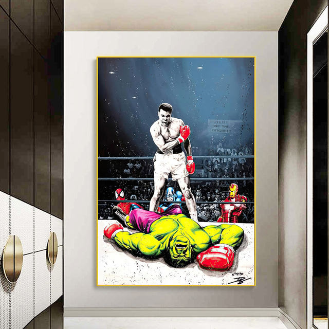 Malarstwo: Muhammad Ali kontra Hulk - obrazy na płótnie do dekoracji domu - Wianko - 4