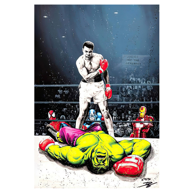 Malarstwo: Muhammad Ali kontra Hulk - obrazy na płótnie do dekoracji domu - Wianko - 3